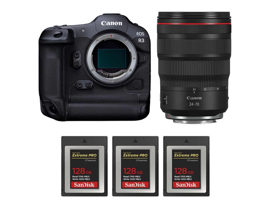 Eos R3 + Rf 24 70mm F/2.8 L Is Usm + 3 Sandisk 128gb Extreme Pro Cfexpress Type B + Ebook “20 Dicas para Fotos Que Impressionam” CANON