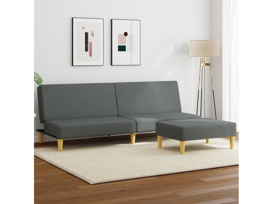 Vidaxl Sofá-cama 2 Lugares C/ Almofadas/apoio Pés Veludo Cinza-escuro
