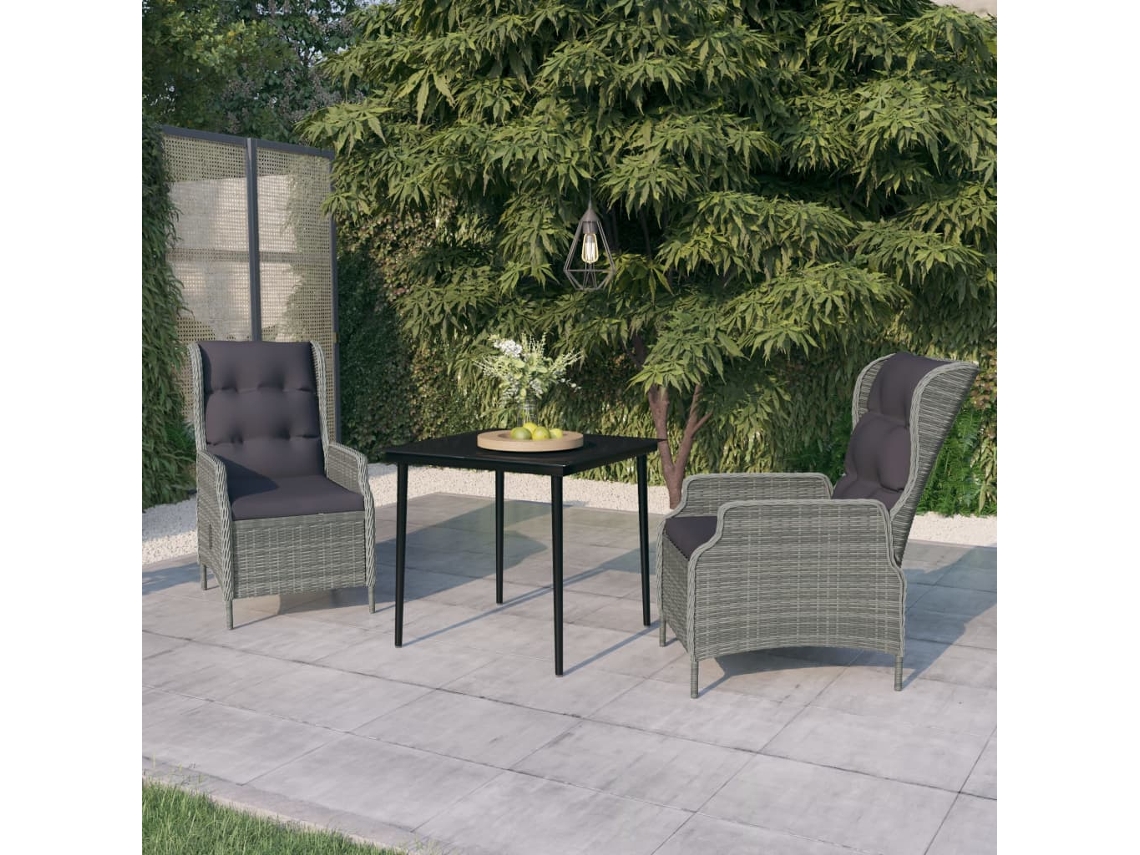 Vidaxl 3 Pcs Conjunto De Jantar Para Jardim Cinzento-claro