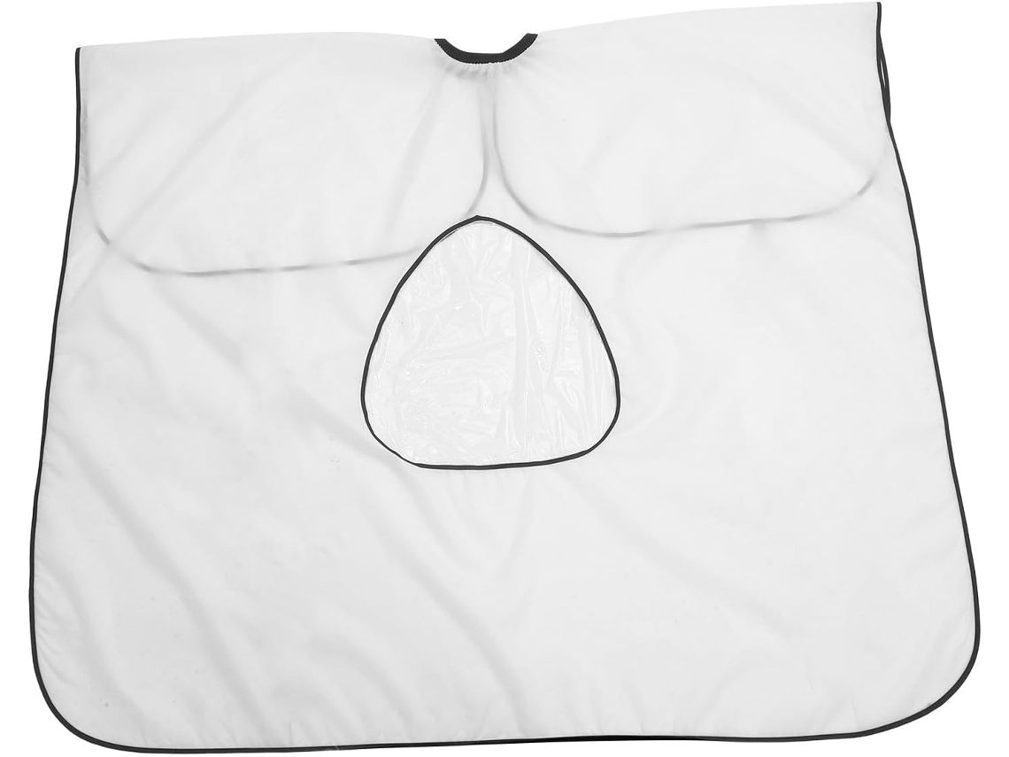 Capa de cabelo impermeável com janela transparente, em tecido de poliéster e PVC.