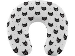 Almofada de Viag com Cabeça Gato Preto, Apoio para o Pescoço, Suporte Cervical em Espuma Viscoelástica,
