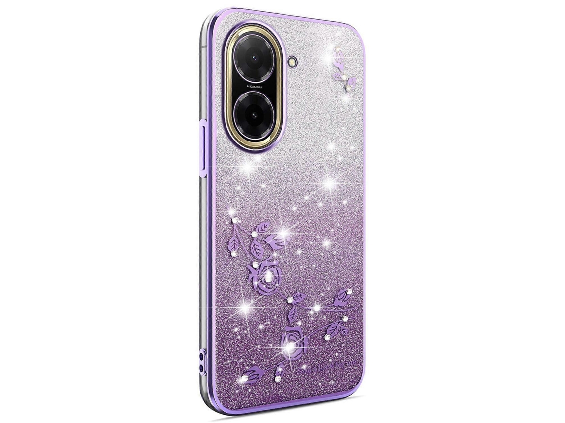 Capa Para Xiaomi Redmi A5 4g (171, 7 Mm) Poco C71 4g, Flexível De Tpu Com Estampa Floral E Degradê Na Cor Roxa