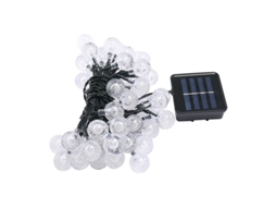 Cordão de Led Solar com 30 Bolas , Cabo Verde Escuro, Bateria Preta e Carregador Solar, Bola Transparente, Luz Branca e Preta BRILVIBERA (6, 50 M)