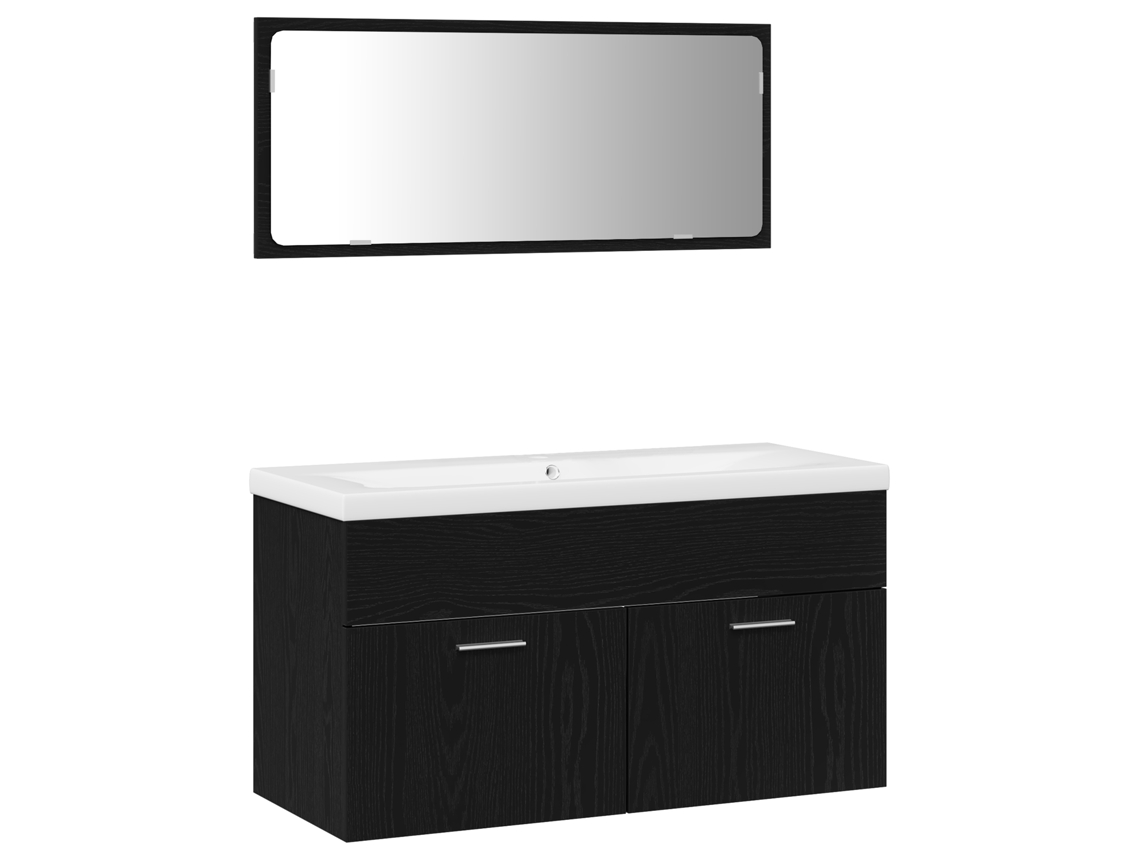 Conjunto 3 Conjuntos De Móveis Para Banheiro Vidaxl Preto Derivados De Madeira (90 X 38,5 X 46 Cm)