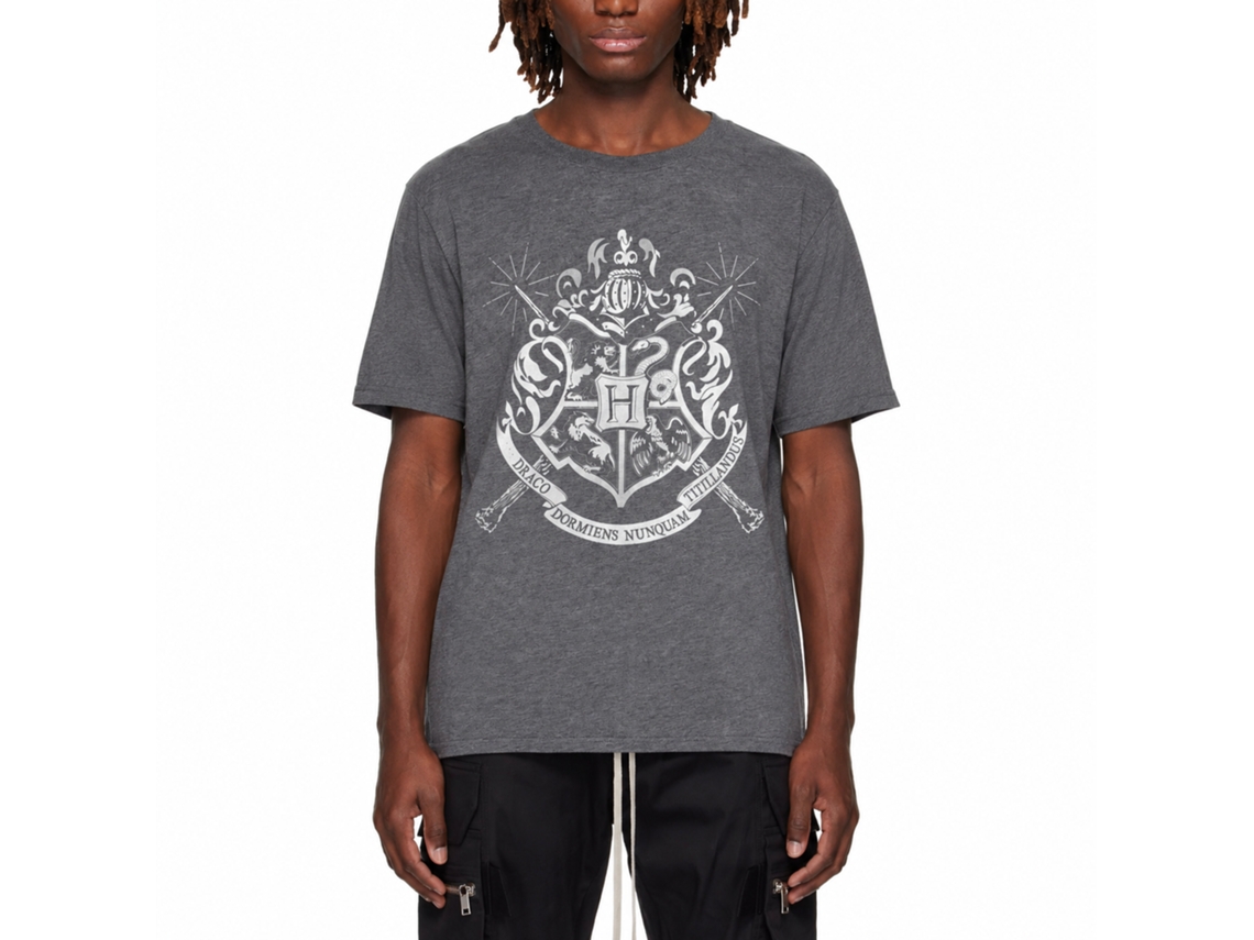 Rockinstone Harry Potter White Hogwarts Emblem Dark Heather T-shirt Size:xxl