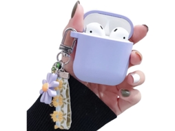 2026 capinha de Silicone Macia com Portachaves para Airpods 1 e 2 Roxo Anti Impacto para Mulheres