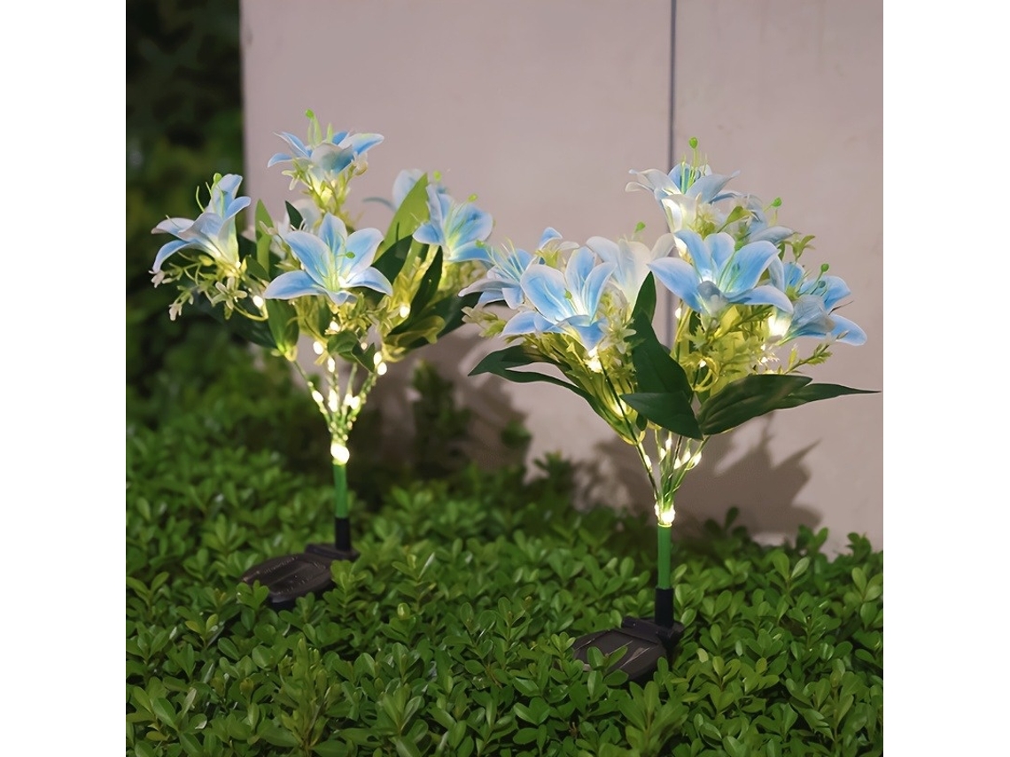 Luz Solar De Lírio 2 Pack, Ip65 E 7 Flores, Azul Elysve