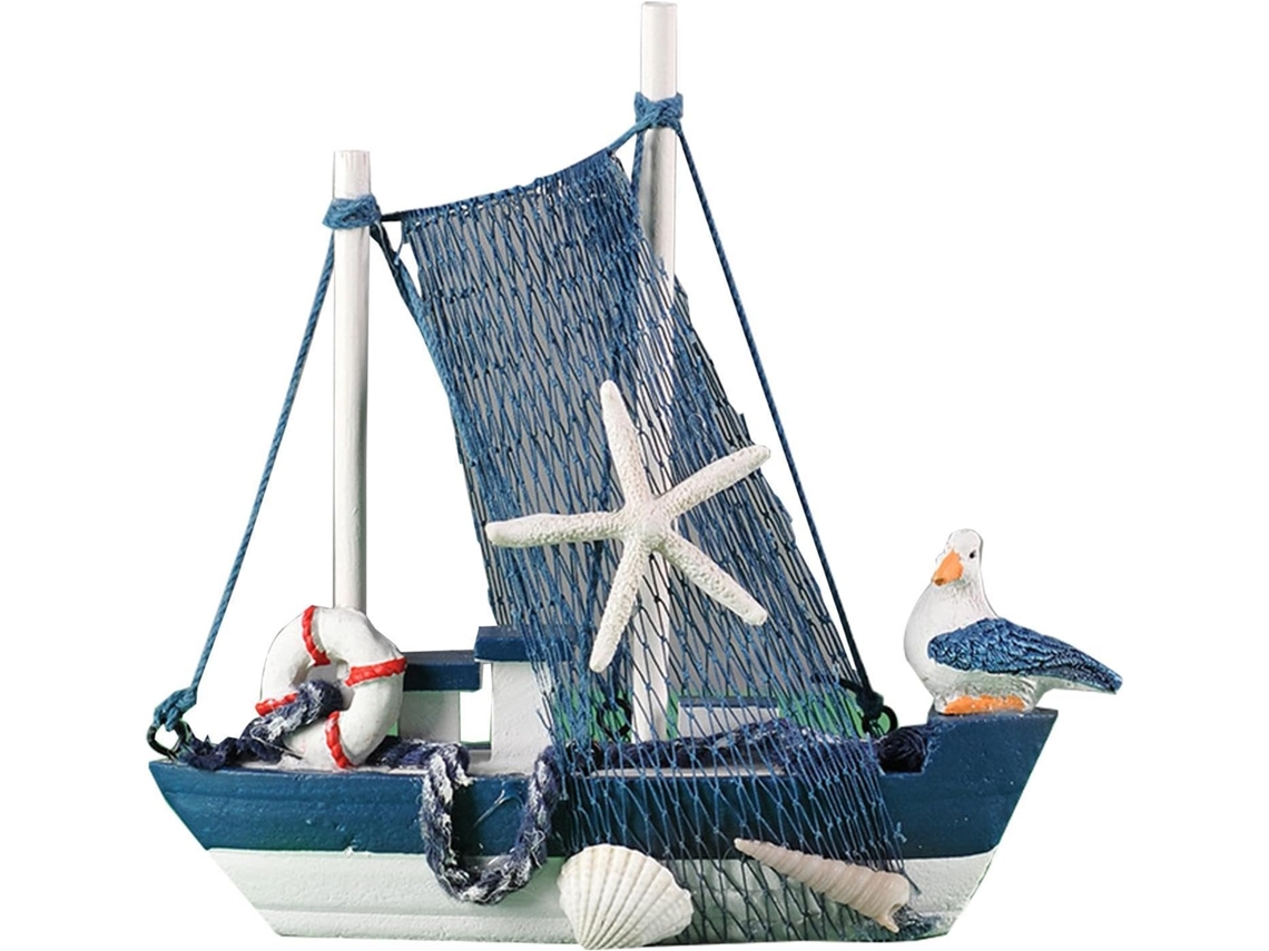 Barco De Madeira - Decoração Náutica Em Azul Marinho E Branco, Modelo De Veleiro Estilo Praia.