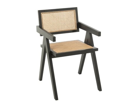 Cadeira De Design Em Madeira E Rattan Preto 59x52x80 Cm Jline
