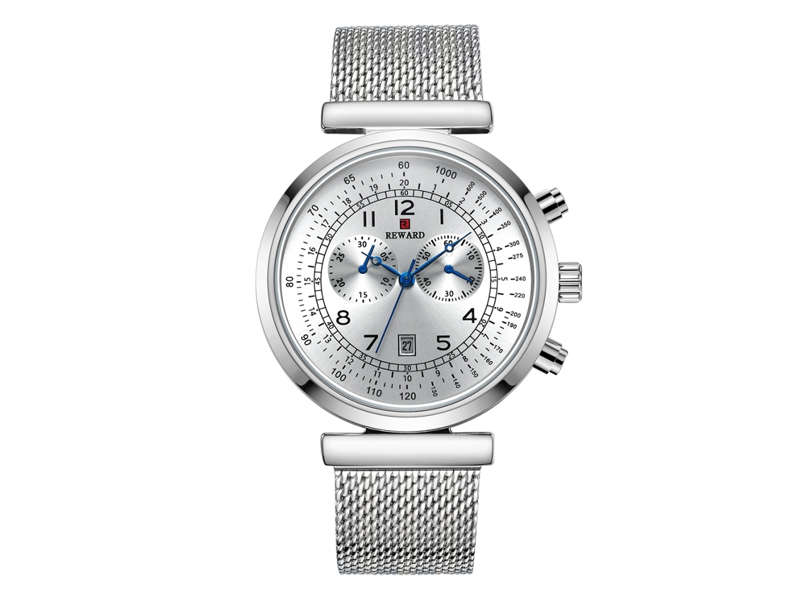 Relógio masculino de quartzo com pulseira de malha de aço, estilo casual e profissional (branco)