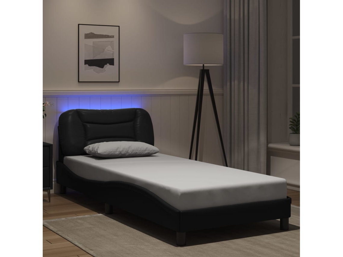 Vidaxl Estrutura De Cama Com Led Sem Colchão Hvar 90x190 Cm Preto