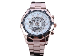 Relógio de pulso mecânico masculino Forsining, analógico, ouro rosa e branco.