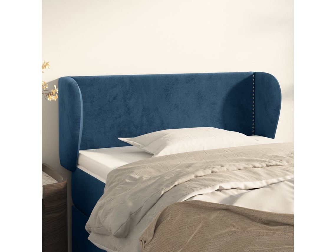 Cabecero con alas de terciopelo 103x23x78/88cm Azul Oscuro