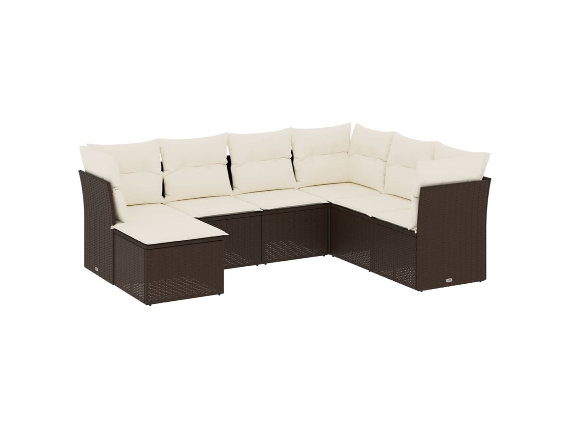 Conjunto de 7 Sofás de Jardim com Almofadões Vime Pe Castanho MAISON EXCLUSIVE (7 pcs)