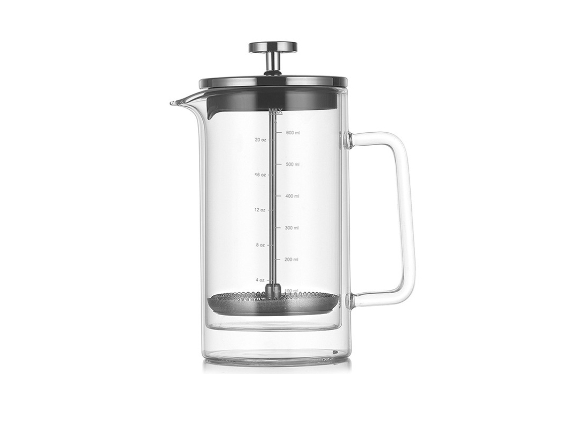 Prensa Francesa De Parede Dupla, 600ml, Vidro Borossilicato, Cafeteira Isolada