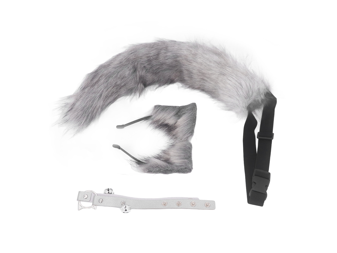 Fantasia Cosplay Orelhas De Gato E Cauda De Lobo Pelo Sintético