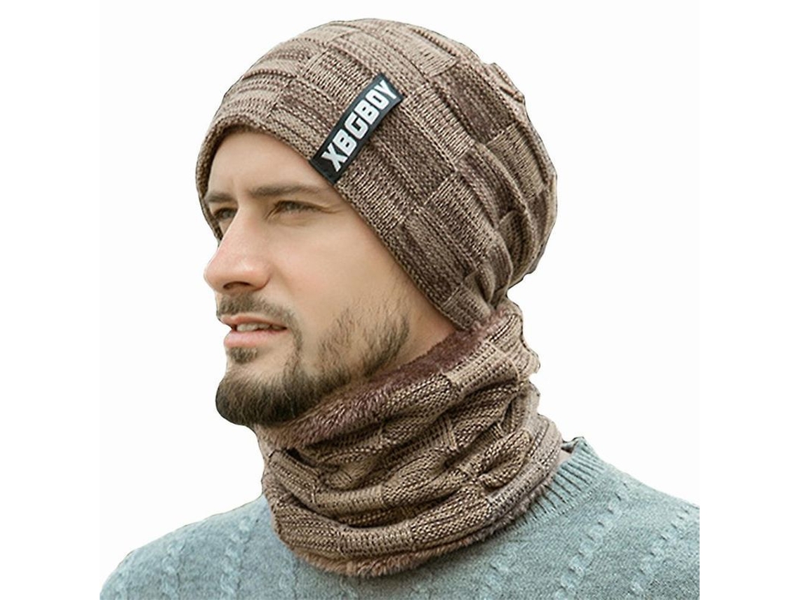 Conjunto de gorro e cachecol de inverno masculino 2026, quente e grosso, ideal para esquiar e atividades ao ar livre.