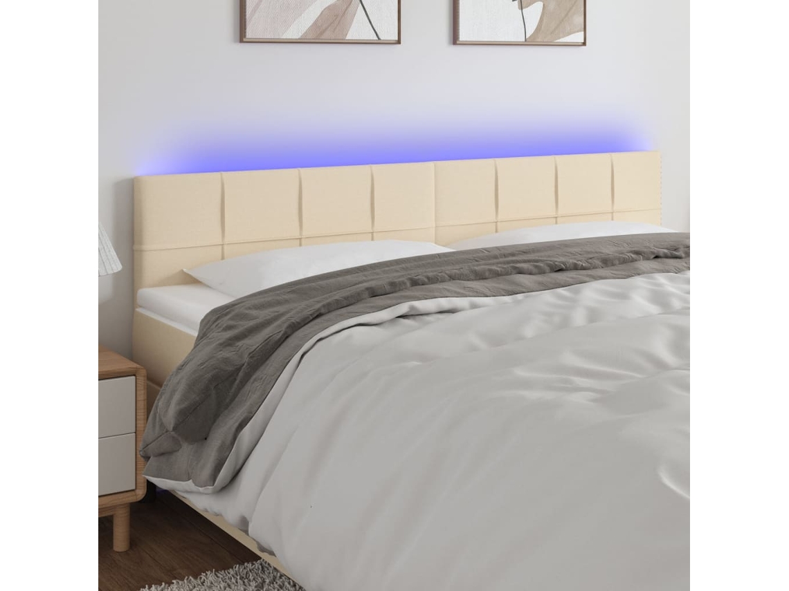 Cabecero con luces LED, tela, 180x5x78/88 cm, color crema