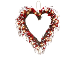 Wreath de S. Valentim com Luzes Led e Frutos Vermelhos para Porta