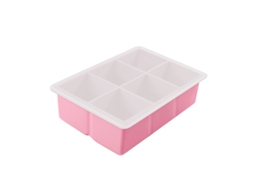 Forma de Gelo Grande, Flexível, de Silicone , com Tampa, Quadrada e Empilhável. MDUG (rosa, com 6 Compartimentos)