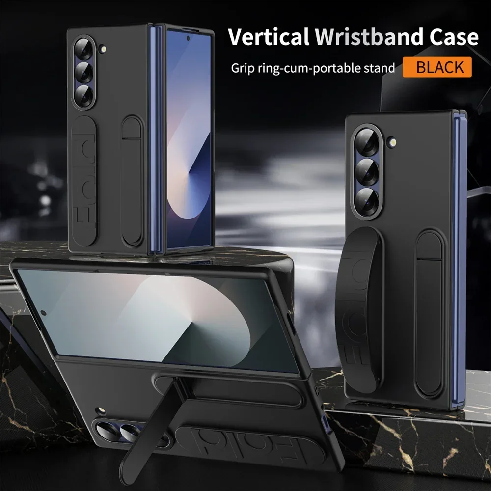 (preto, Galaxy Z Fold3 5g) Capa Para Celular Com Alça De Pulso, Suporte Dobrável Oculto, Feita De Silicone.