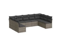 Conjunto de 9 Sofás para Jardim com Almofadas Vime Pe Cinza MAISON EXCLUSIVE (90x200 cm)