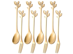 8 Peças 4 Colheres E 4 Garfos Design Da Árvore Da Vida Conjunto De Utensílios Para Sobremesa E Café Conjunto De Chá Para Chá Da Tarde Dourado