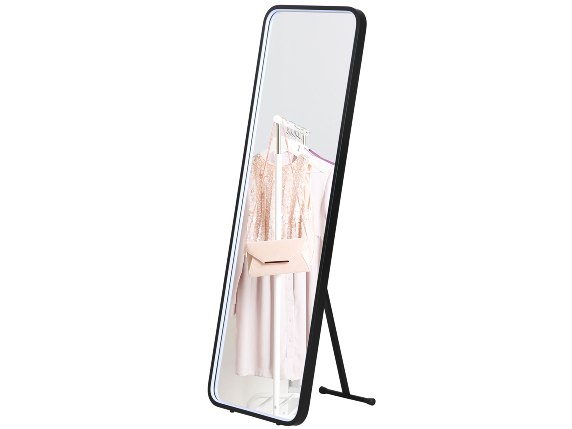 Espelho De Pé Com Luzes Led De Corpo Inteiro 151,5x50 Cm Com Iluminação Ajustável E Função De Memória Preto
