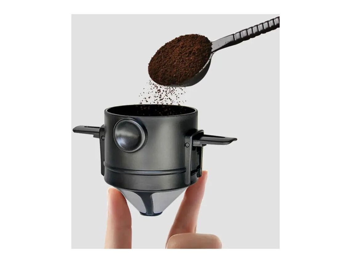 Filtro De Café Portátil Dobrável Em Aço Inoxidável, Bandeja Coletora Para E Chá, Cesto Formato Funil, Bule Reutilizável, Coador (1 Unidade)