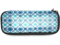 Estojo grande com estampa de flores turquesa, organizador de maquiagem, ideal para escola, mesa, adultos, meninas e
