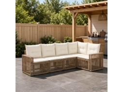 Vidaxl Conjunto De Sofá De Jardim 5 Unid. Bege E Branco Creme Vime Pe