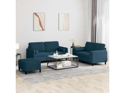 Vidaxl 3 Pcs Conjunto De Sofás Com Almofadas Veludo Azul