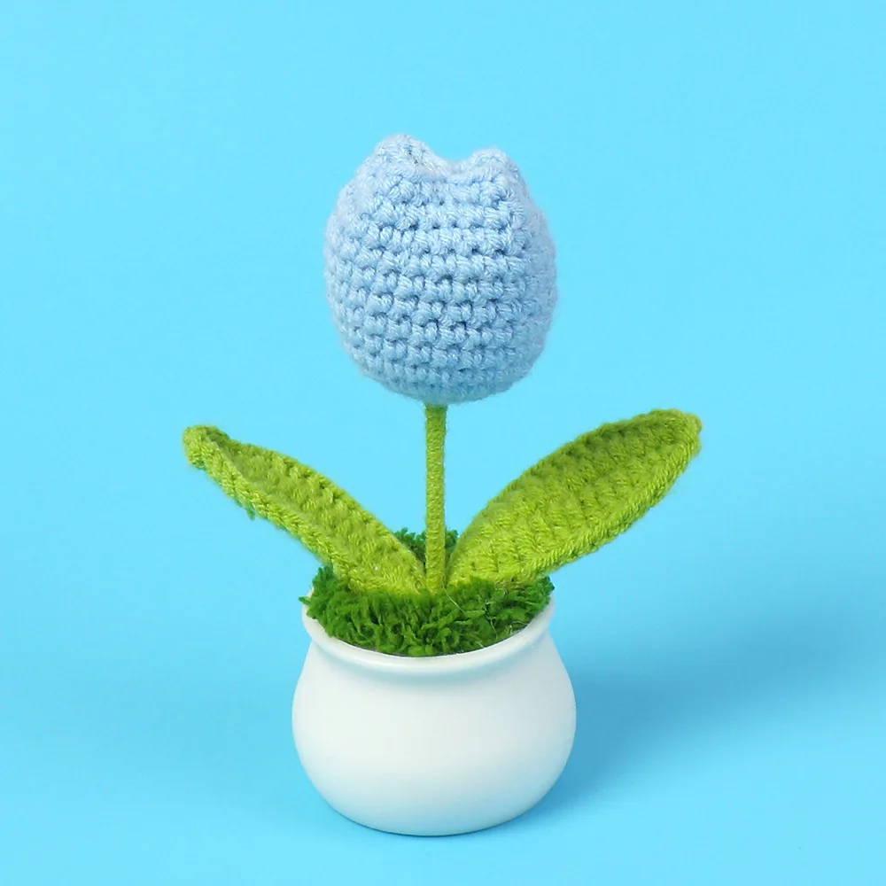 Vaso De Tulipa De Crochê, Flor Artificial Feita À Mão, Decoração Criativa De Flor Tricotada.