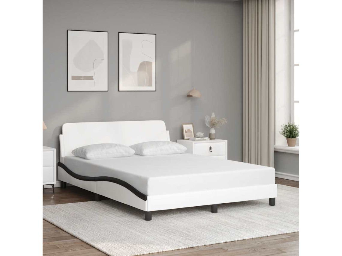 Vidaxl Estrutura De Cama Dover Couro Artif. 140x190cm Branco/preto