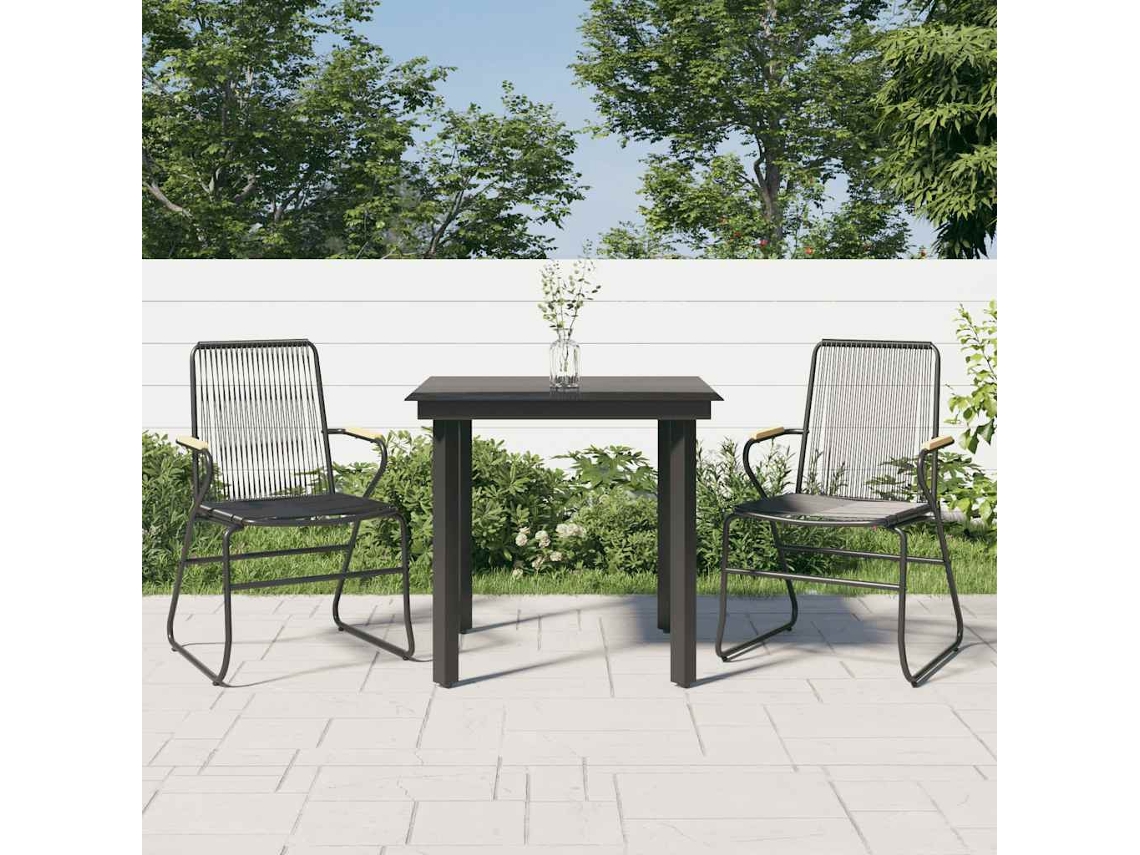 Vidaxl 3 Pcs Conjunto De Jantar Para Jardim Vime Pvc Preto