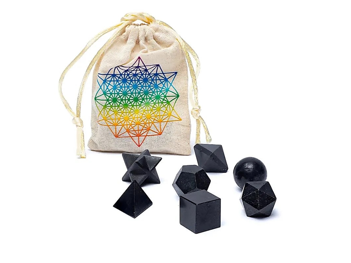 Conjunto De 7 Peças De Geometria Sagrada De Turmalina Preta - ±6,7x9cm