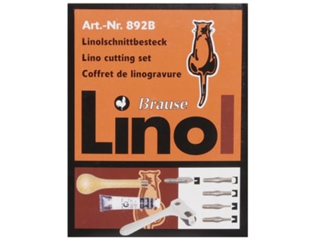 Kit de Linoleogravura com 1 Cabo de Madeira 5 Goivas 1 Tubo de Tinta 1 Paleta 1 Palete de Lino A6 1 Extrator de Goivas e 1 Rolo BRAUSE