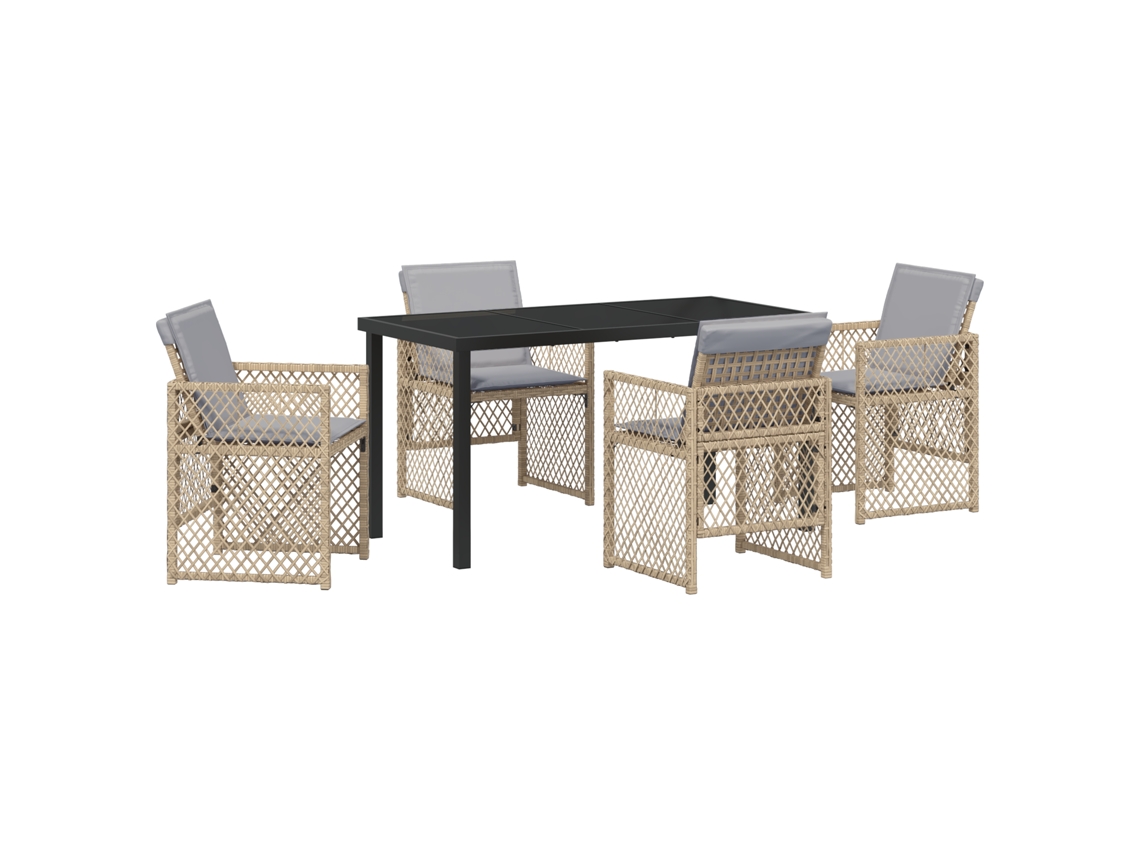 Conjunto 5 De Jantar De Jardim Com Almofadas Vidaxl Bege Poli Rattan
