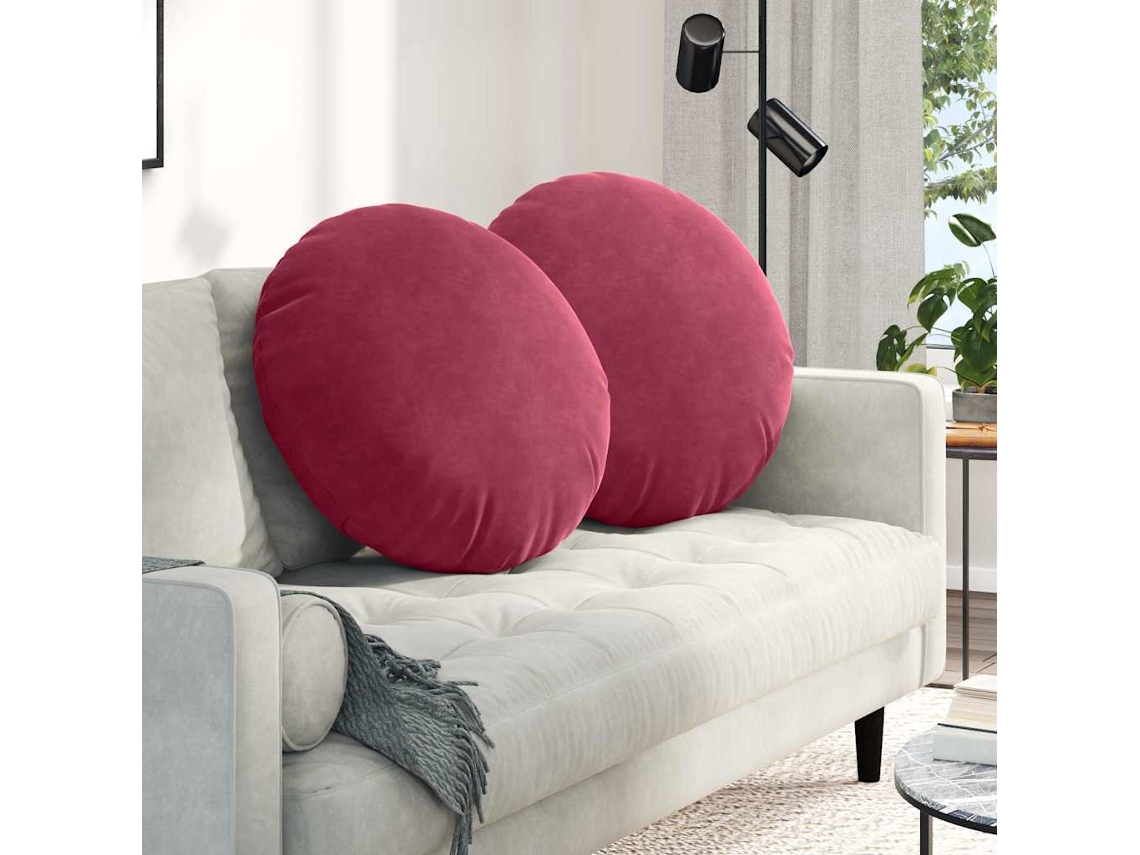 Vidaxl Almofadas De Assento 2 Unid. Veludo Vinho Vermelho Ø 80 X 29 Cm