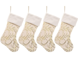 Meias De Natal Grandes Douradas Para Família, Crianças, Lareira, Decoração De Natal Para Festas Em Casa, Pacote Com 4, Brancas Olysi Shop
