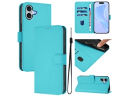 Capa De Couro Sintético Para Iphone 16 Plus - Toque Suave - Cor Sólida - Com Cordão