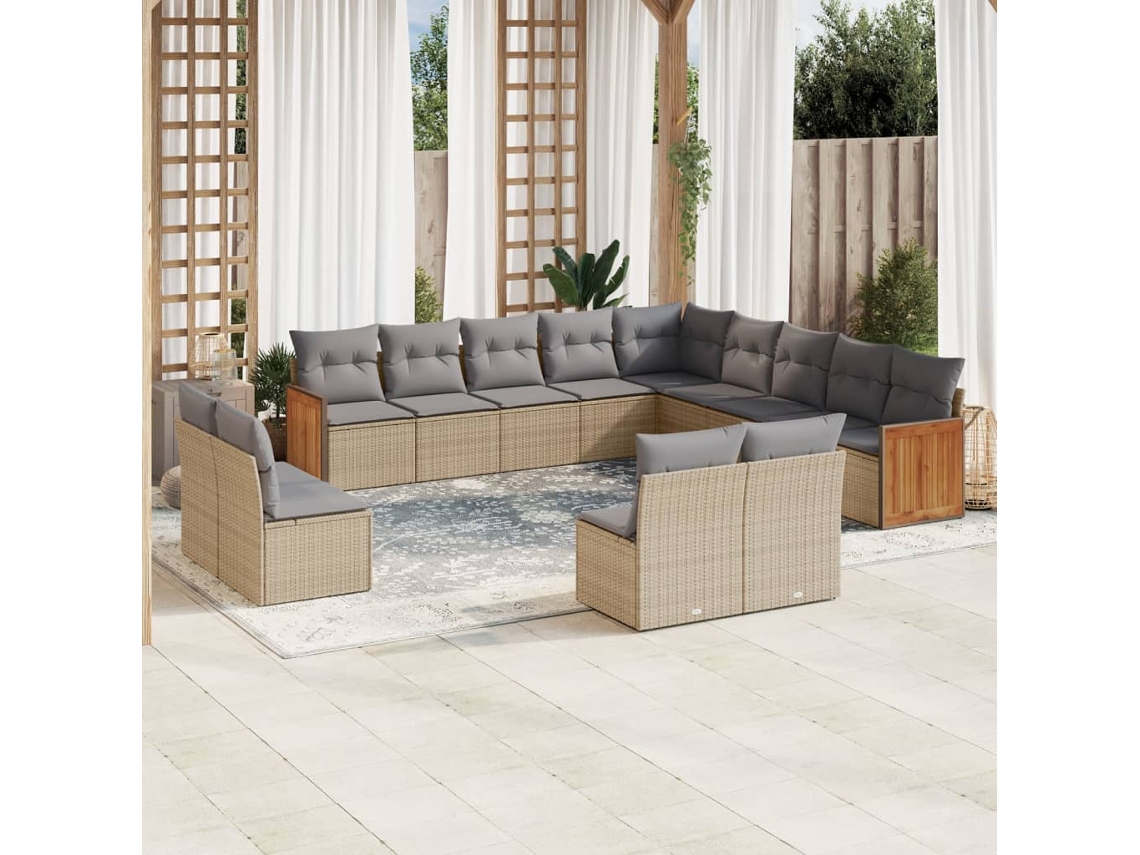 Vidaxl 13 Pcs Conjunto de Sofás P/ Jardim com Almofadões Vime Pe Bege