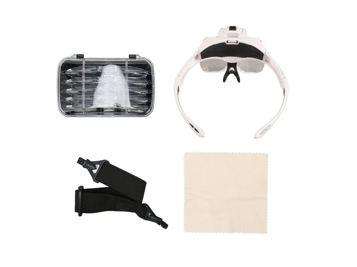 Lupa de Cabeça com 2 Leds Ajustável Recarregável 5 Lentes Intercambiáveis