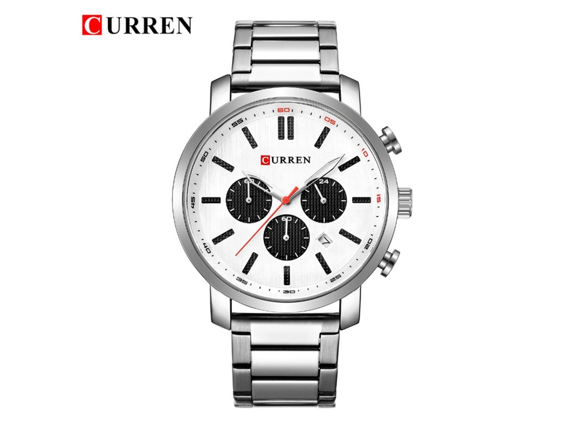 Relógio Masculino Casual de Quartzo , Relógio de Negócios com Pulseira de Aço Inoxidável, Relógio Simples. MDUG (branco Prateado)
