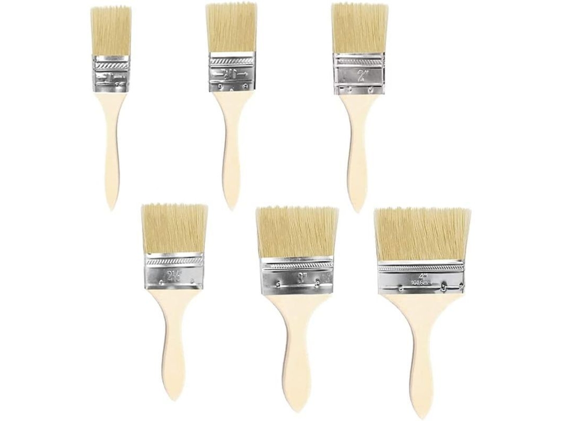 Pincéis De Pintura 6 Peças Com Cabo De Madeira Pincéis Planos Para Pintura Vernizes Colas Tamanhos 1'' 1.5'' 2'' 2.5'' 3'' 4''
