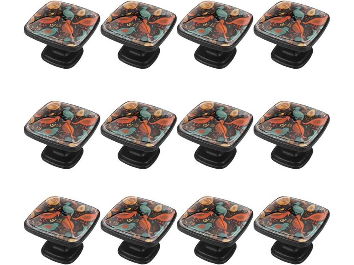 Puxadores Quadrados Para Gavetas De Cômoda, Puxadores Para Armários De Cozinha, 12 Peças, Estampa Abstrata De Pássaros