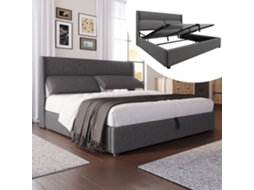 Cama 180x200 Cabeceiras Ajustáveis Elevação Ripas Metal Linho Cinza