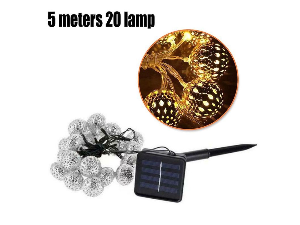 Luzes De Fio Com Bolas Marroquinas Solares Led Coloridas Para Decoração De Natal E Festivais 5m - 20 Lâmpadas Luz Cálida
