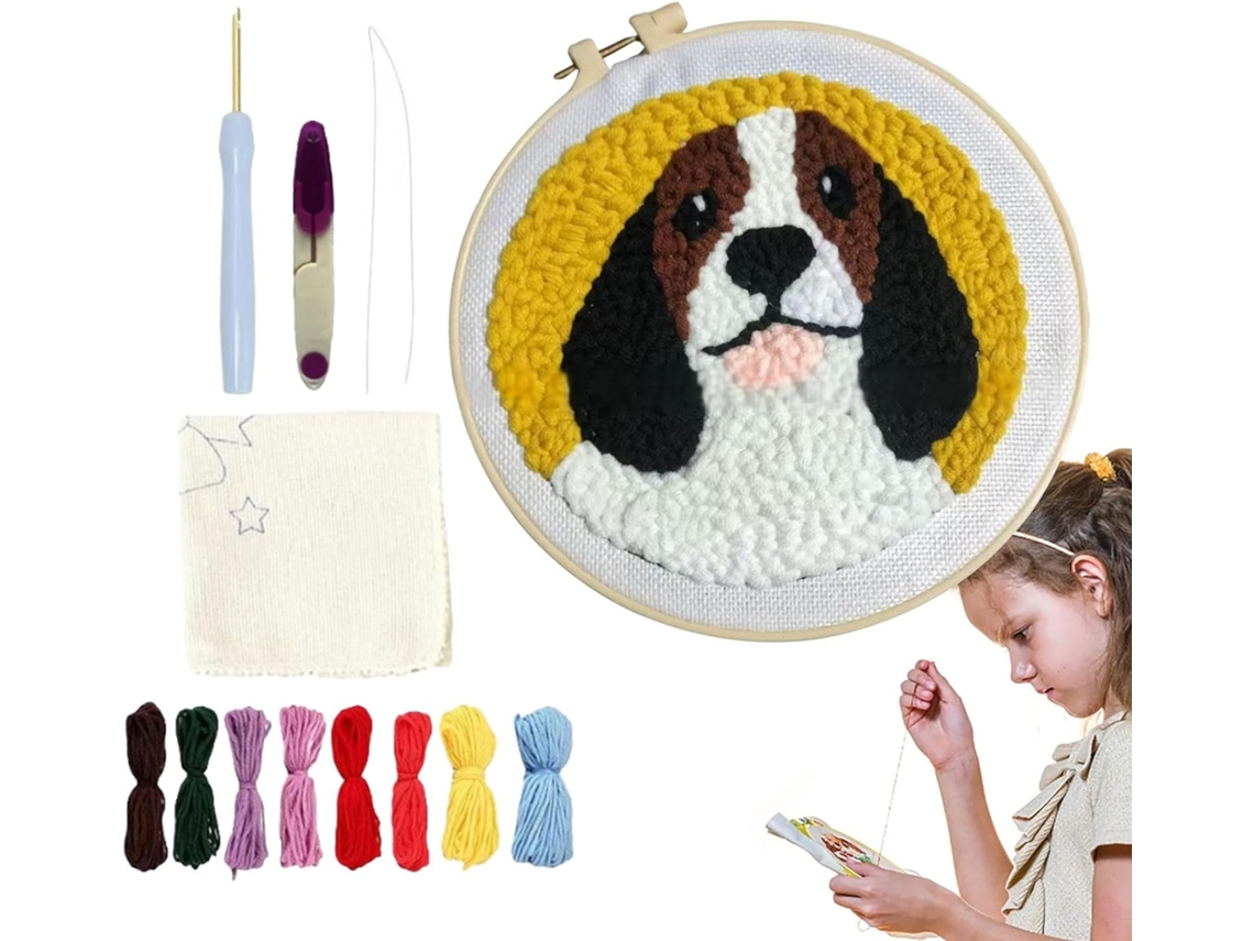 Kit De Bordado Com Agulha Mágica Nuytghr, Kit Fofo Para Iniciantes Com Estampa De Cachorro, 20 Cm (7,87 Polegadas),