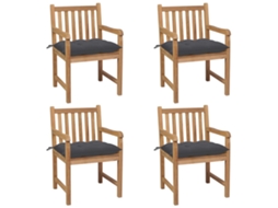 Vidaxl Cadeiras De Jardim C/ Almofadões Antracite 4 Pcs Teca Maciça